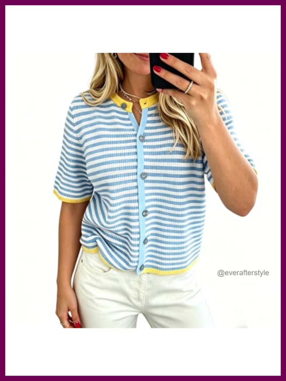Women's Striped Short Sleeve Button Down Knit Cardigan Lightweight Summer